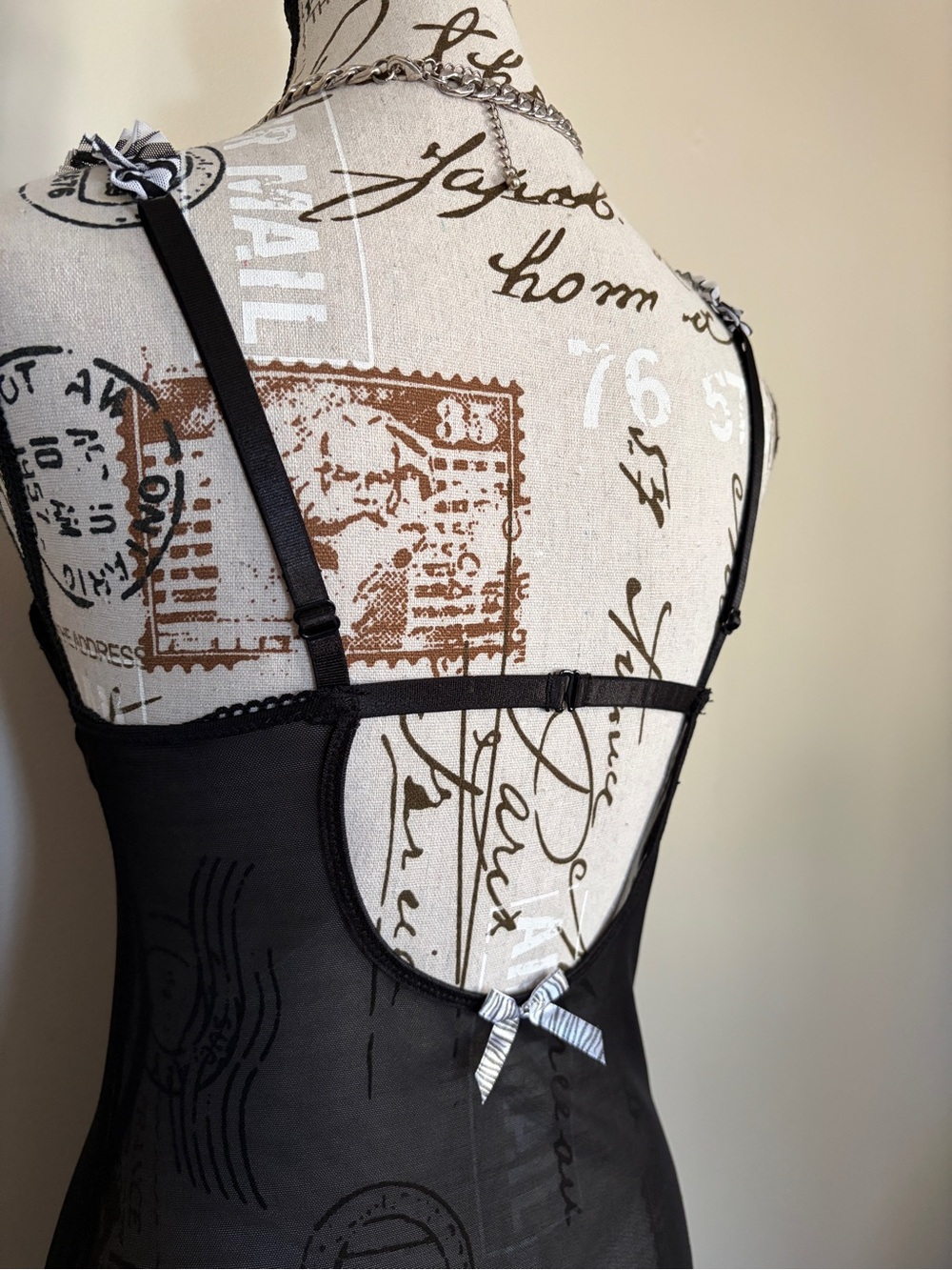 Y2K Vintage Black Sheer Chemise Zebra Trim Lingerie Whimsigoth 2000s - Picture 5 of 9